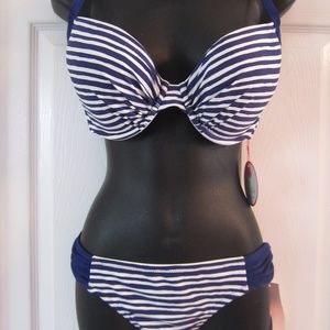 Profile Blush 2 piece Bikini Navy White stripe DD